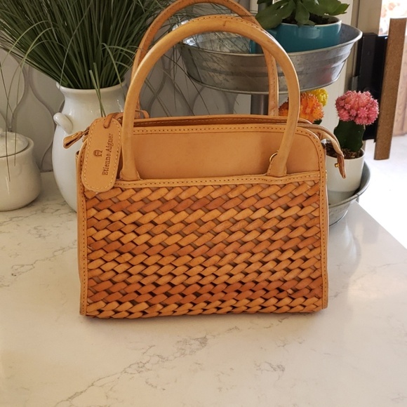 Etienne Aigner Handbags - Etienne Aigner Tan leather purse With Woven Design